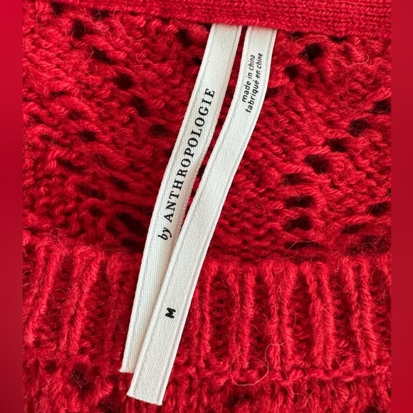 Anthropologie Red Pointelle Open Weave Knit Long Sleeve Sweater Size Medium - Picture 4 of 7